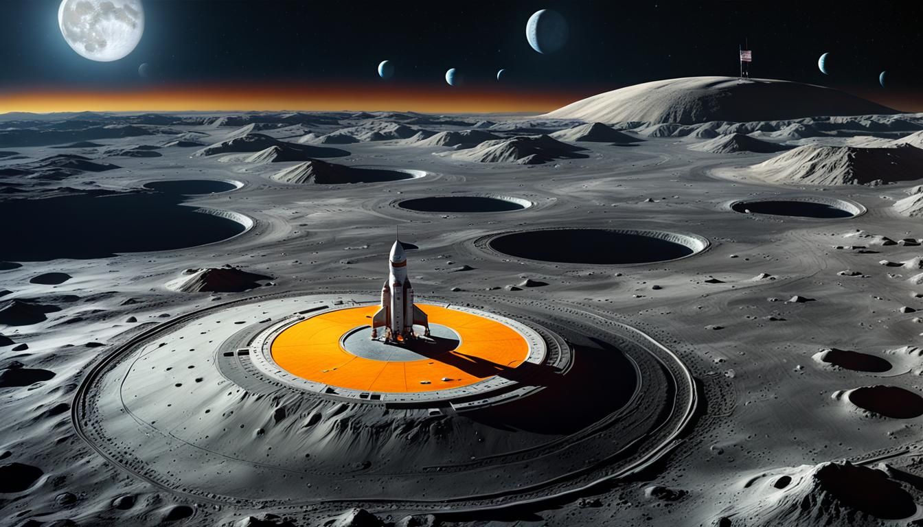Rocket Ship Landing on Moon, Matte Painting