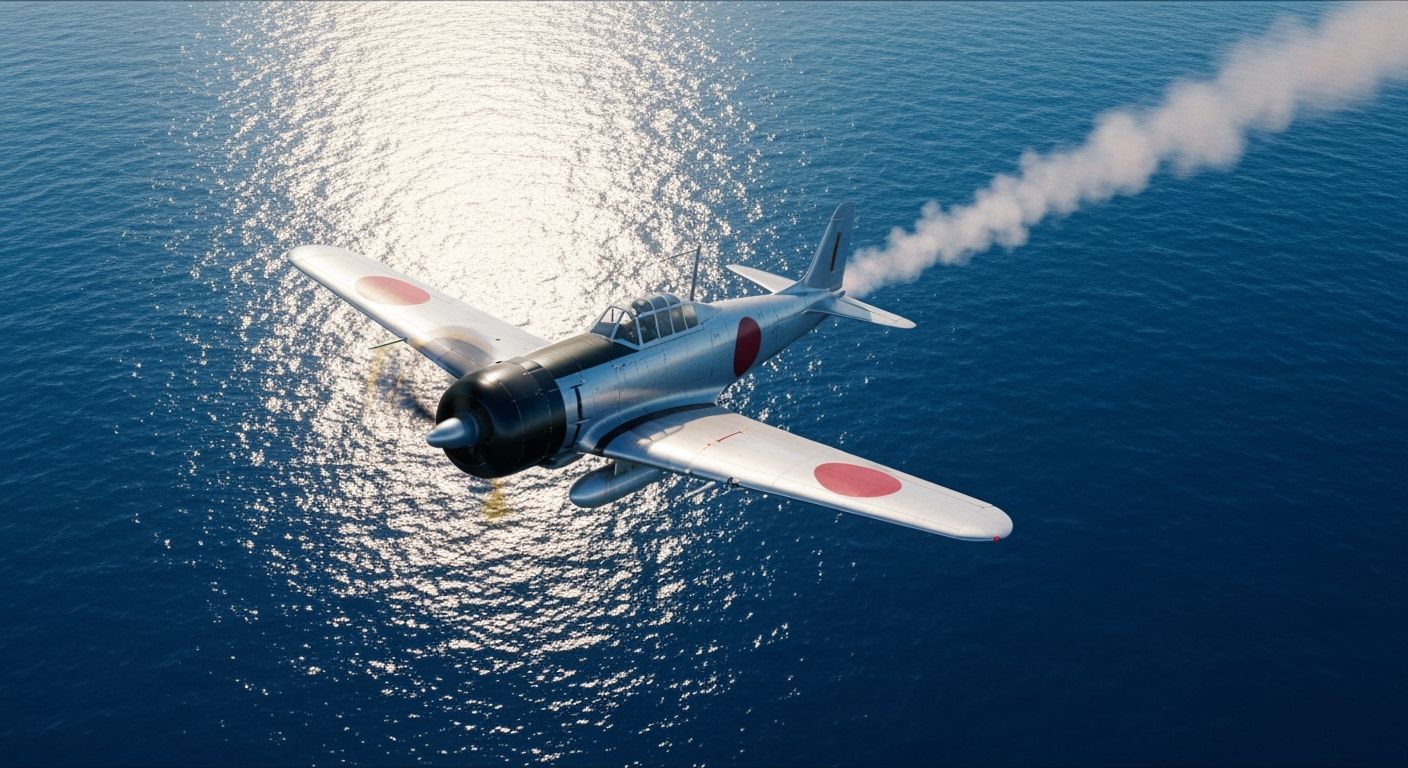 Silver Japanese A6M Zero Over Pacific Waters