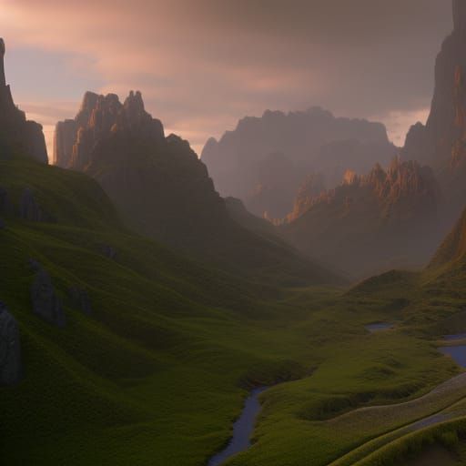 Fantastical Grassy Landscape in Detailed Matte Painting