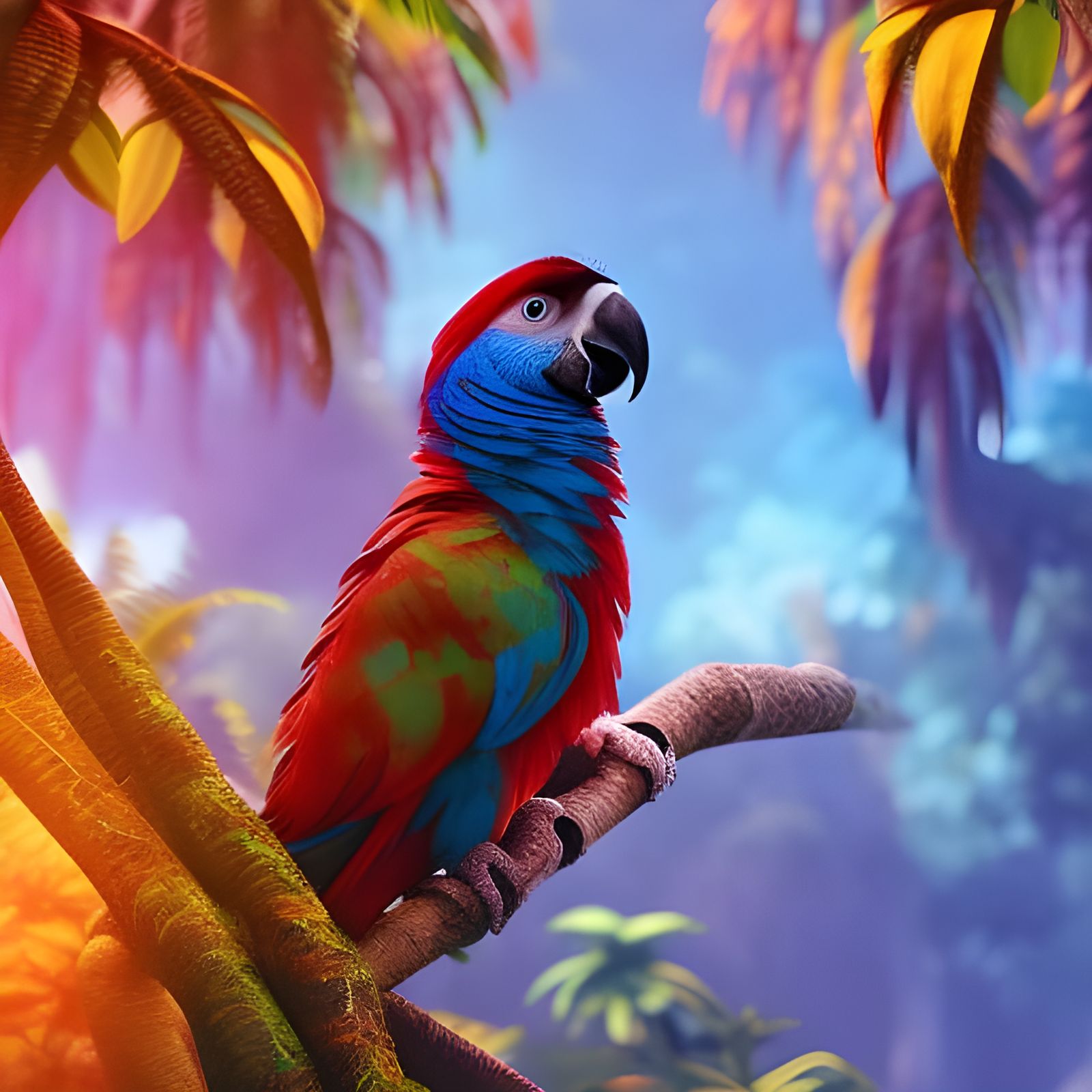 Colorful Parrot in Jungle Concept Art