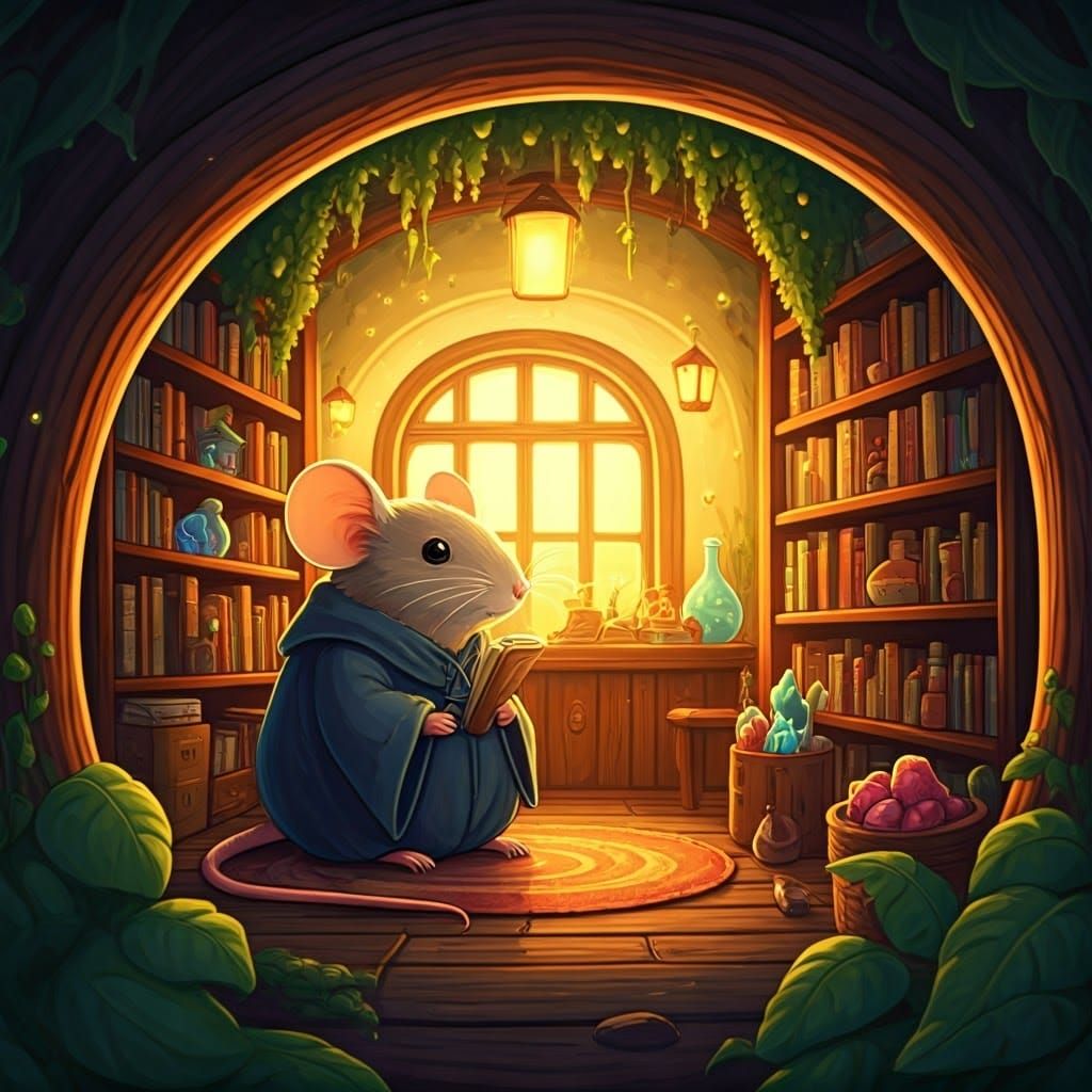 Whimsical Wizard Mouse Sanctuary in Studio Ghibli Style