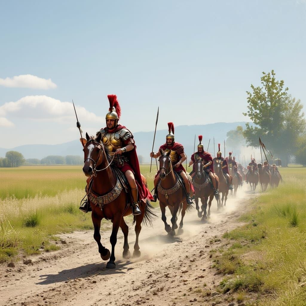 Roman Cavalry Rides Through Deserted Gaulish Village