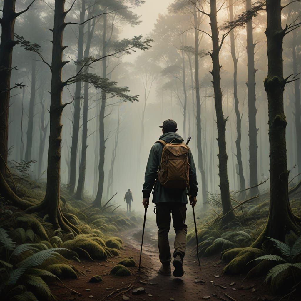 Traveler in Muted Earth Tones Oil Painting