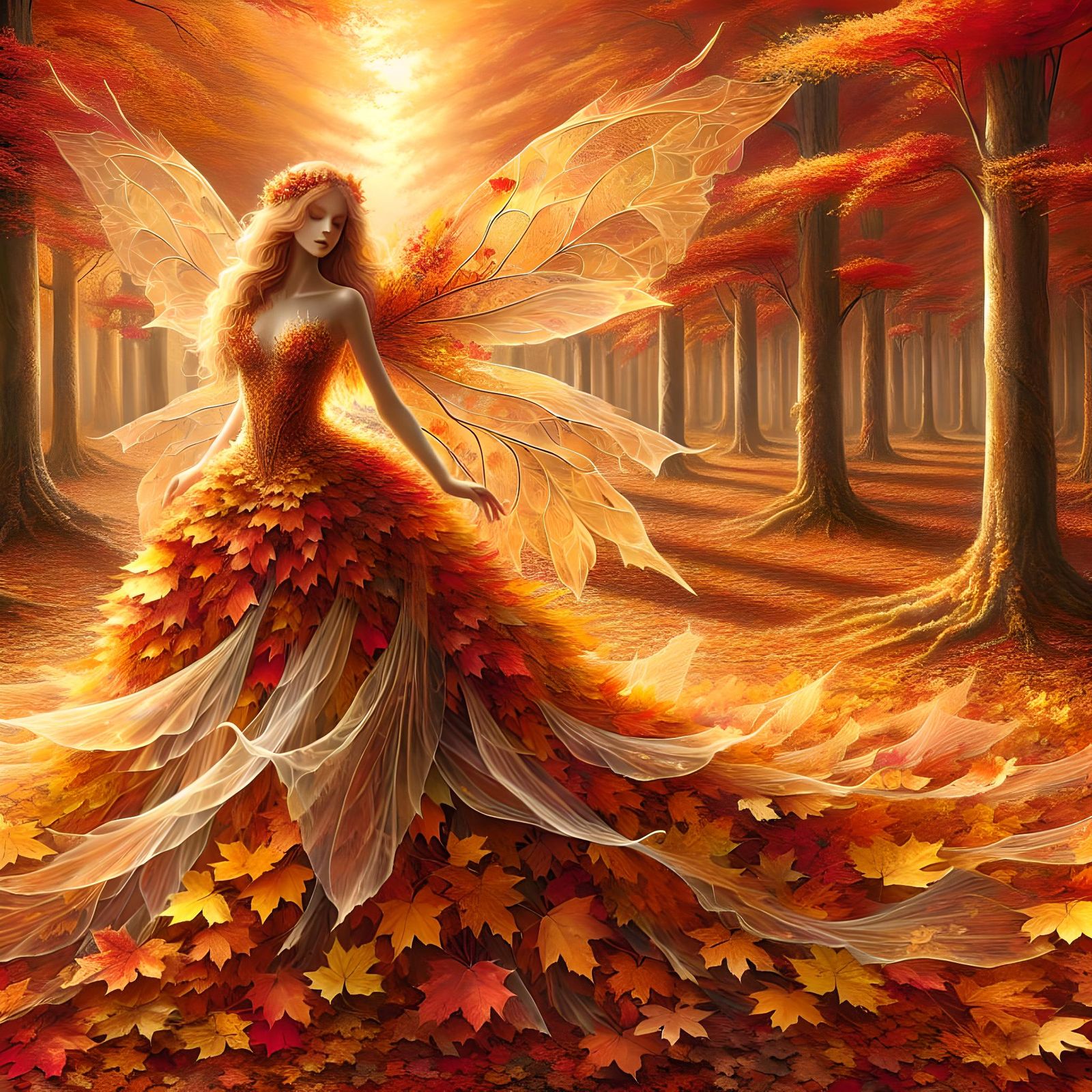 Enchanting Autumn Fairy in Magical Forest Concept Art