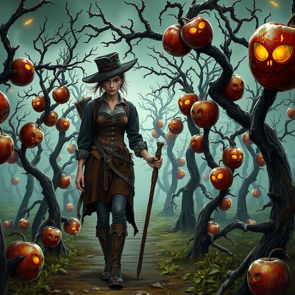 Adventurer Navigates Haunting Zombie-Apple Grove in Whimsica...