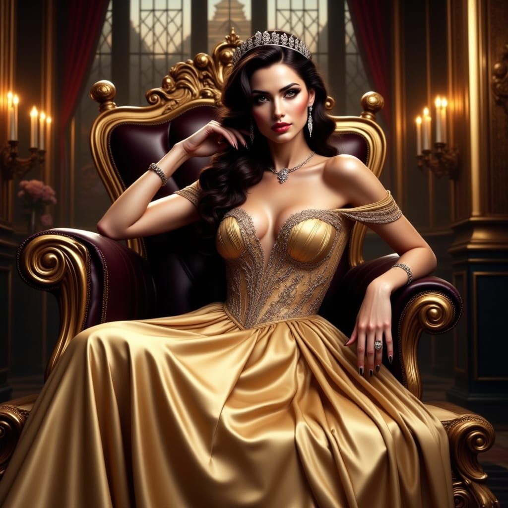 Elegant Royal Queen in Gold and Silver Regalia