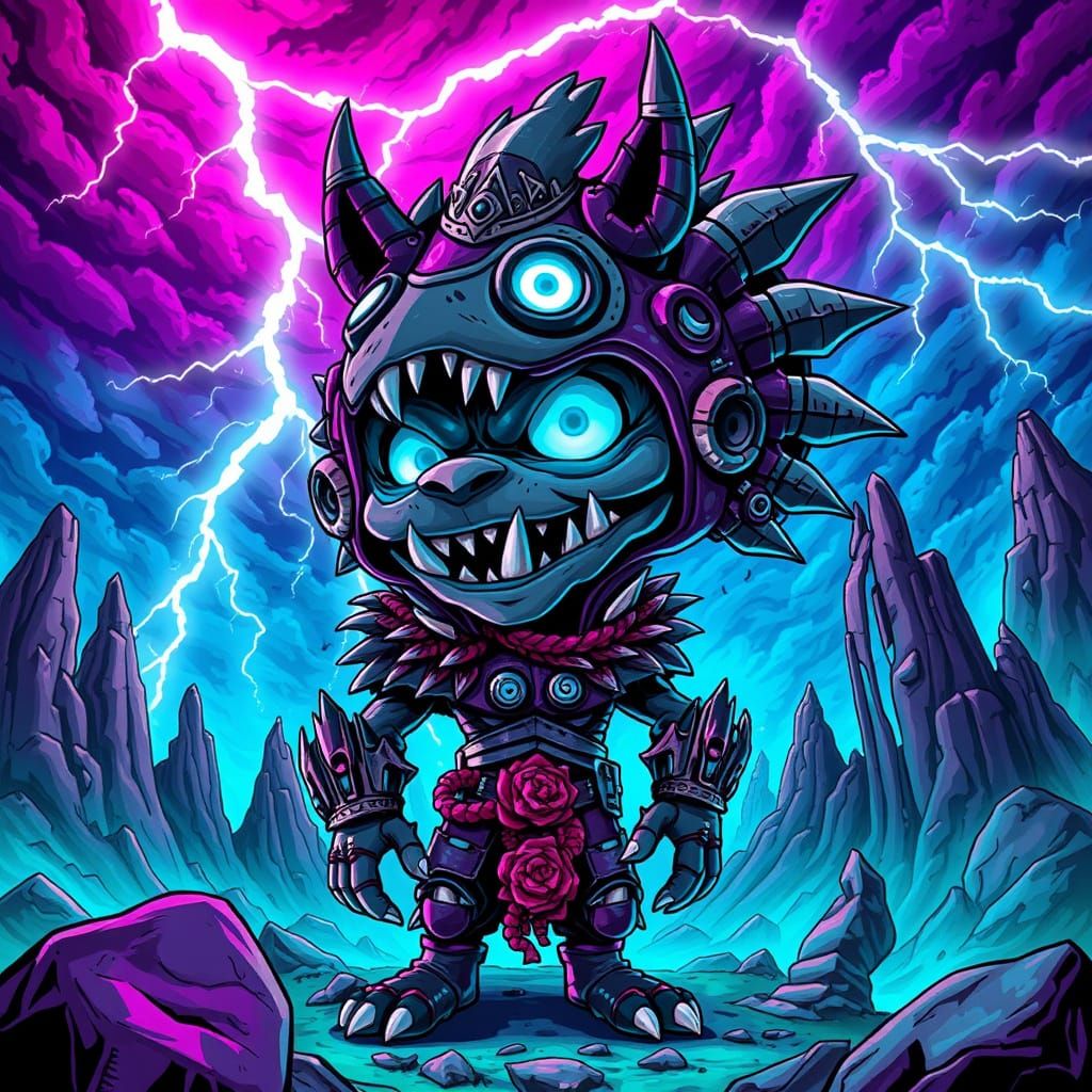 Surreal NFT Character with Glowing Eyes and Animal Costume