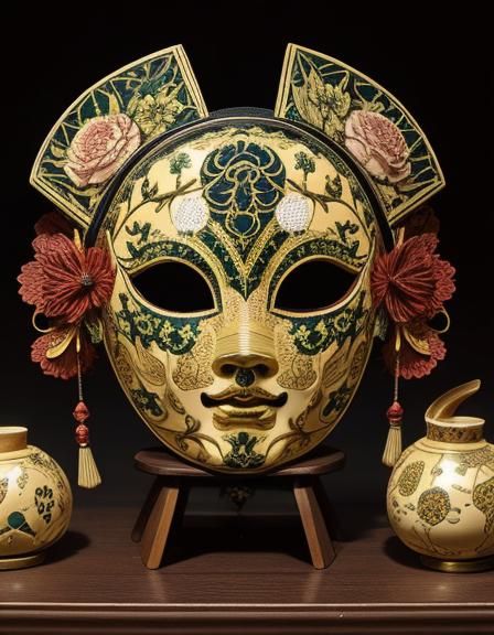 Majolica Mask with Antique Kintsugi Details