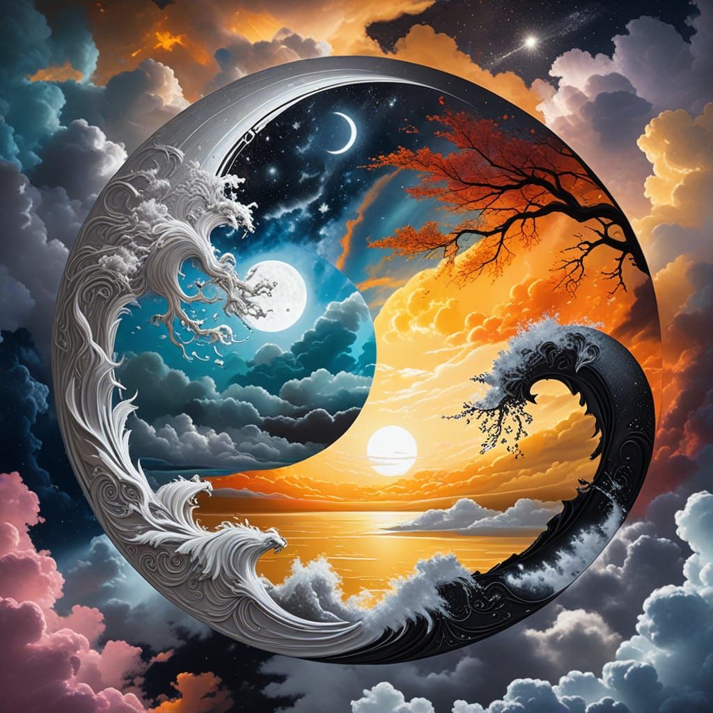 Cosmic Yin Yang Harmony in Oil Painting