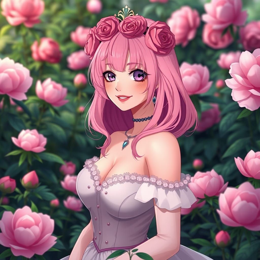 Woman with Pink Hair in Gothic Rose Crown