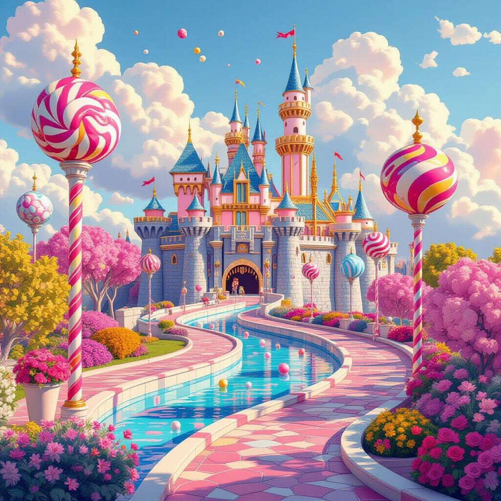 Vibrant Maestà in Whimsical Candy Art Style