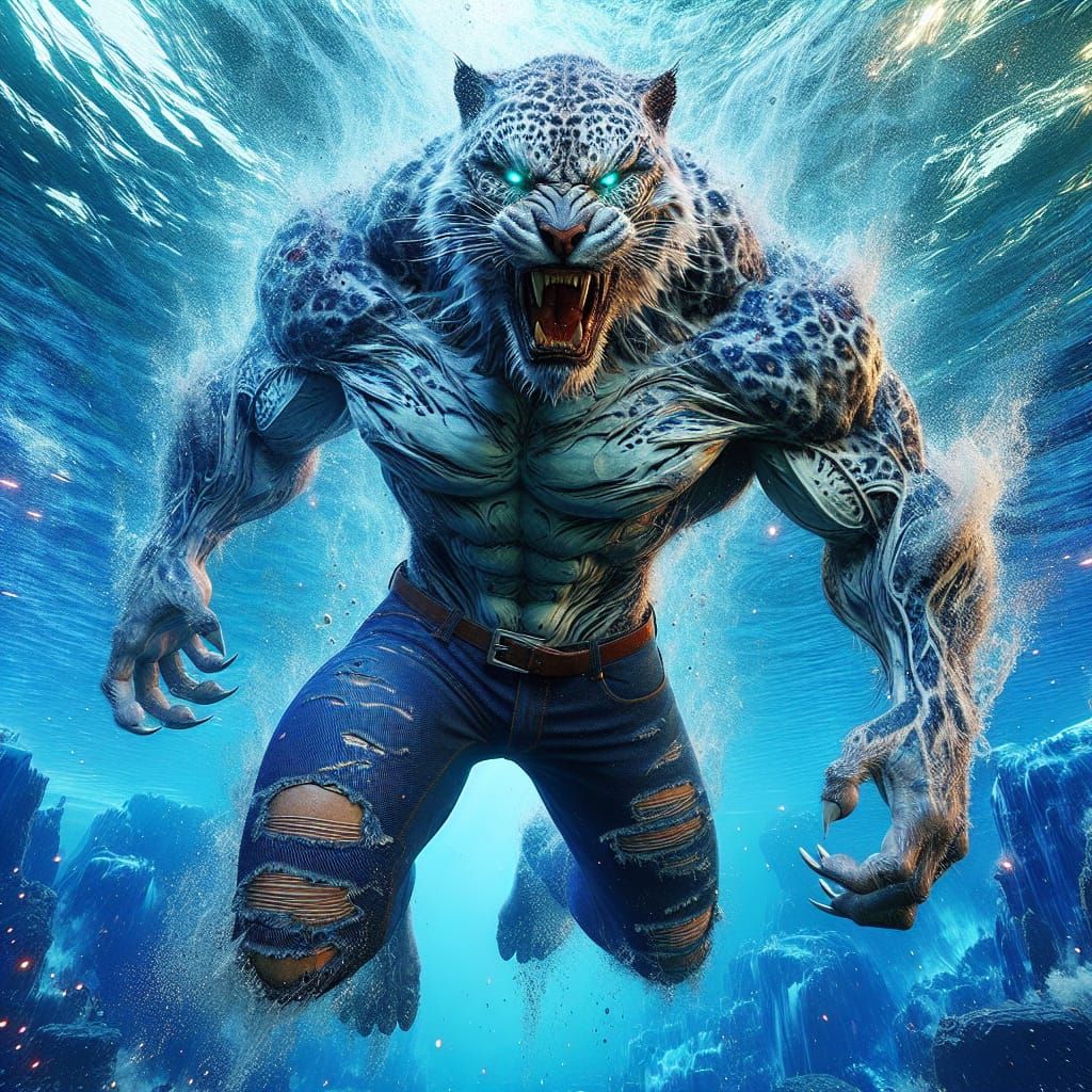 Colossal Underwater Werejaguar Fantasy Concept Art