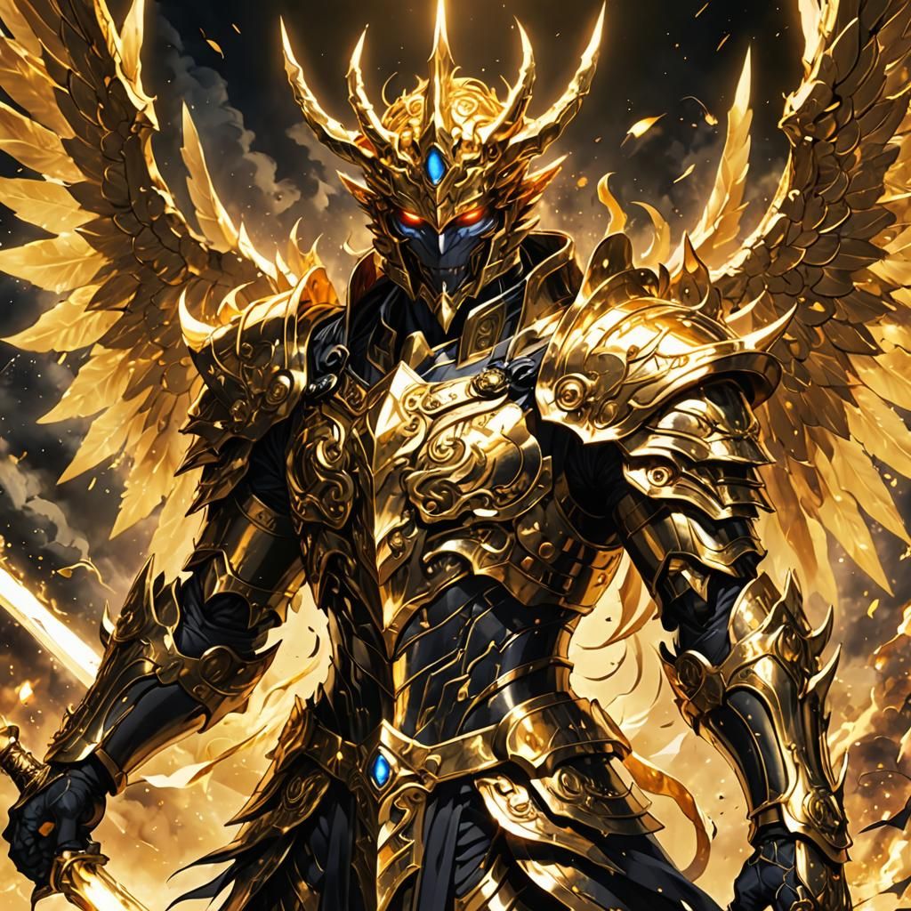 Anime Demon Emperor with Golden Light and Angel Wings