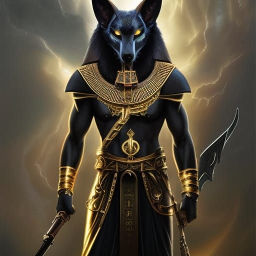 Anubis: Jackal-Headed God of Death in Dark Fantasy Style