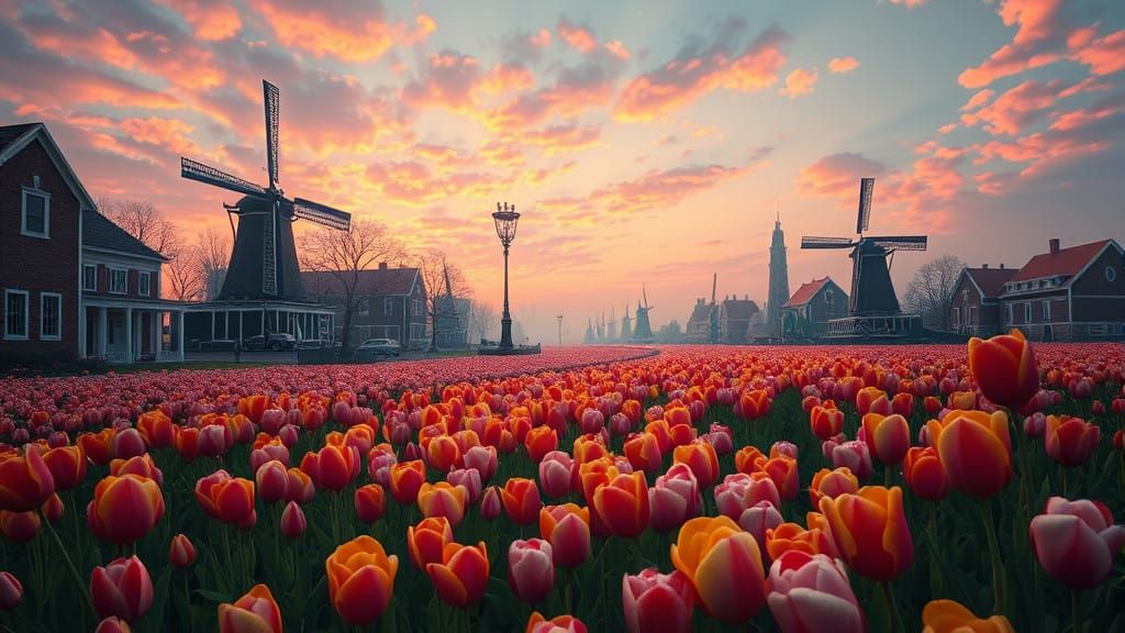 Vibrant Holland Tulip Festival Scene in Unreal Engine 5 Styl...