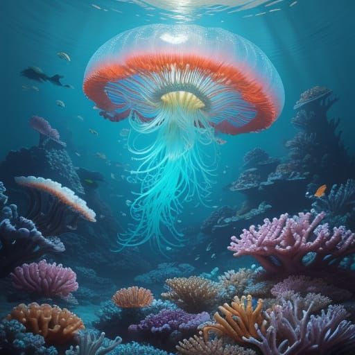 Surreal Underwater Scene in Vibrant Colors and Gentle Lighti...