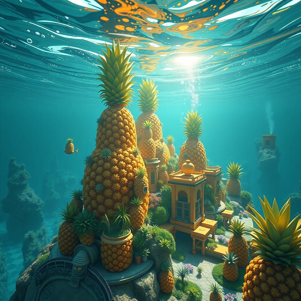 Surreal Pineapple Metropolis Under the Ocean