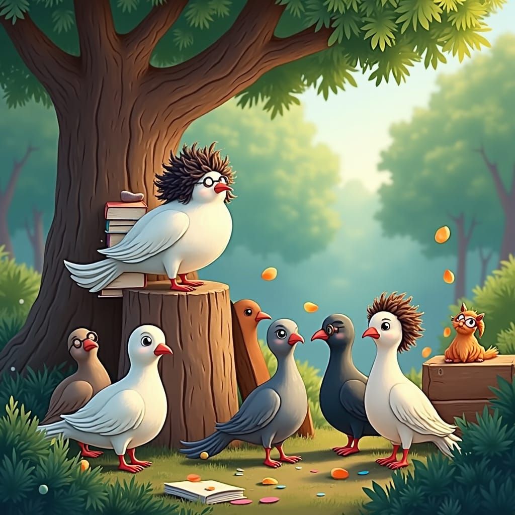 Girl Surrounded by Books in Watercolor Style