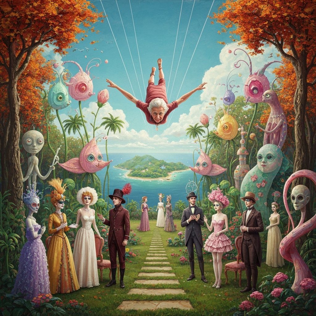 Elderly Woman Skydiving: Encaustic Impasto Painting