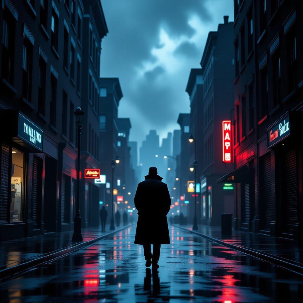 Dark Alley: Man in Coat, Glossy Realism