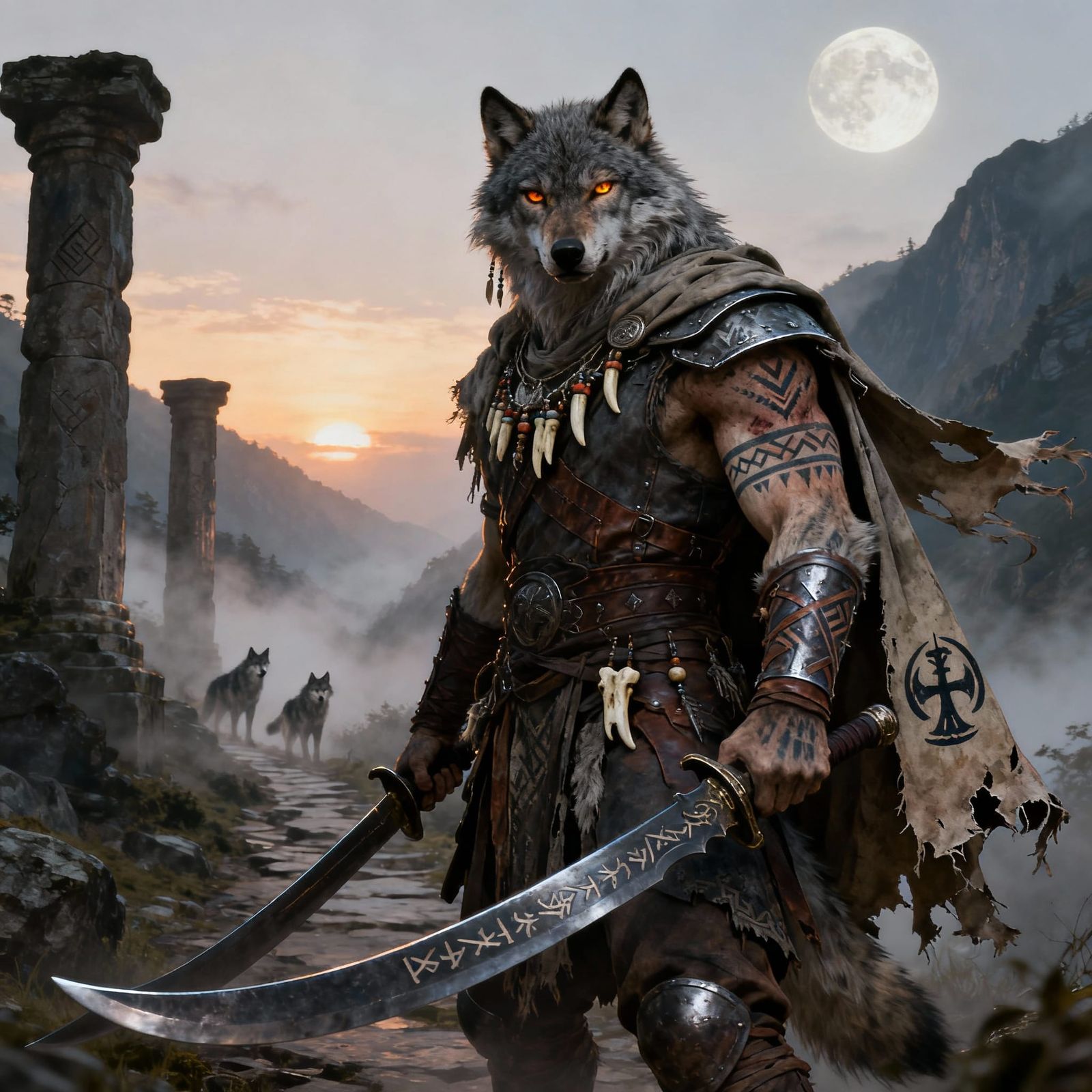 Anthropomorphic Wolf Warrior in Cinematic Fantasy Style