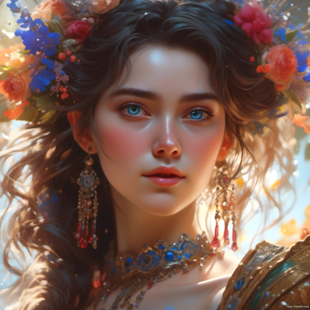 Beautiful Girl Portrait in Hyperdetailed Style