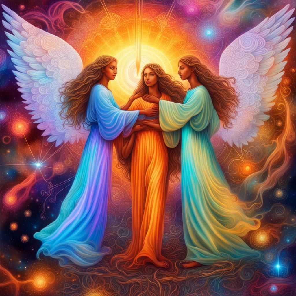 Angels Empowering Servitors: A Cosmic Astral Illustration