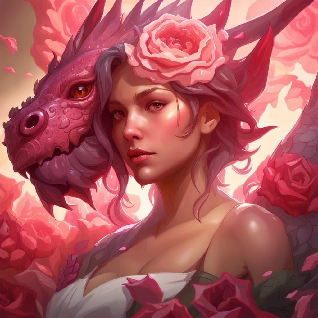 Rose Dragon Portrait in Hyperdetailed Style