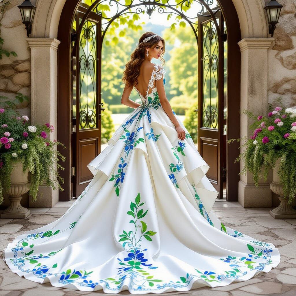 Elegant Woman in Art Nouveau Wedding Dress