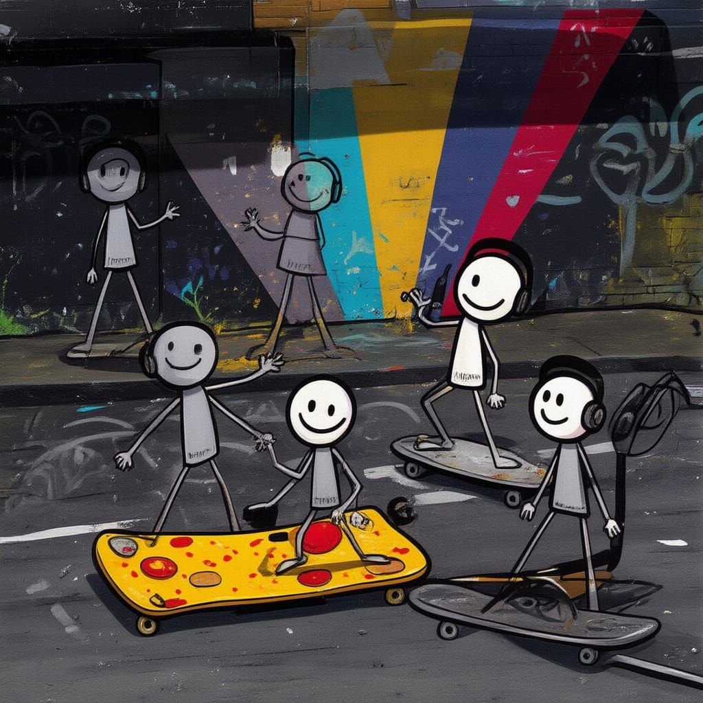 Graffiti "Alfie" with Drippy Pizza and Stick Figures in Comi...