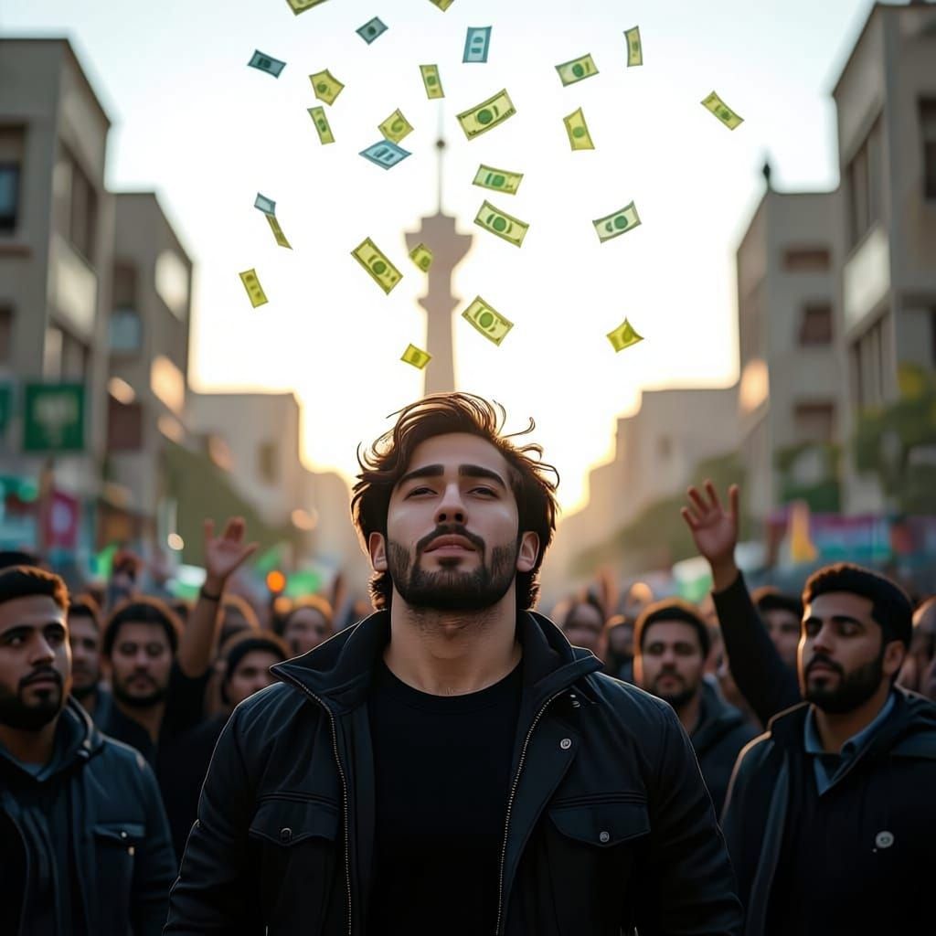 Man with Flying Dollars at Azadi Square