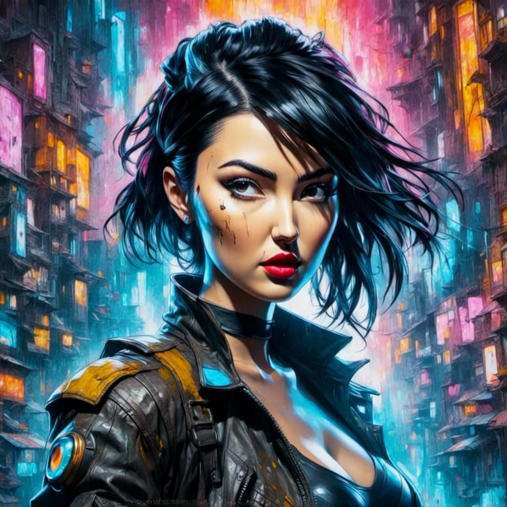 Futuristic French Woman Portrait in Oil Painting Style