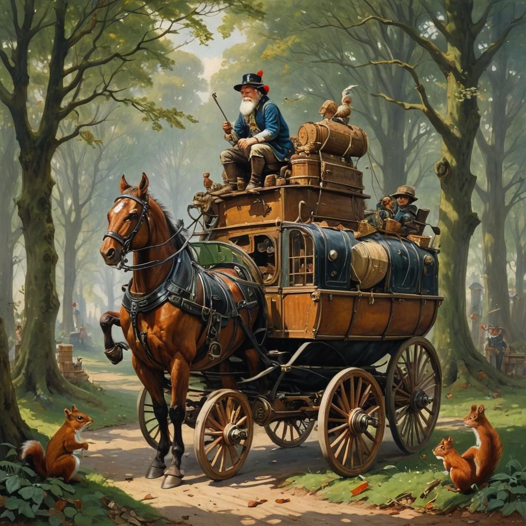 Fairy Chariot Crafted from Hazelnut, Oil Painting