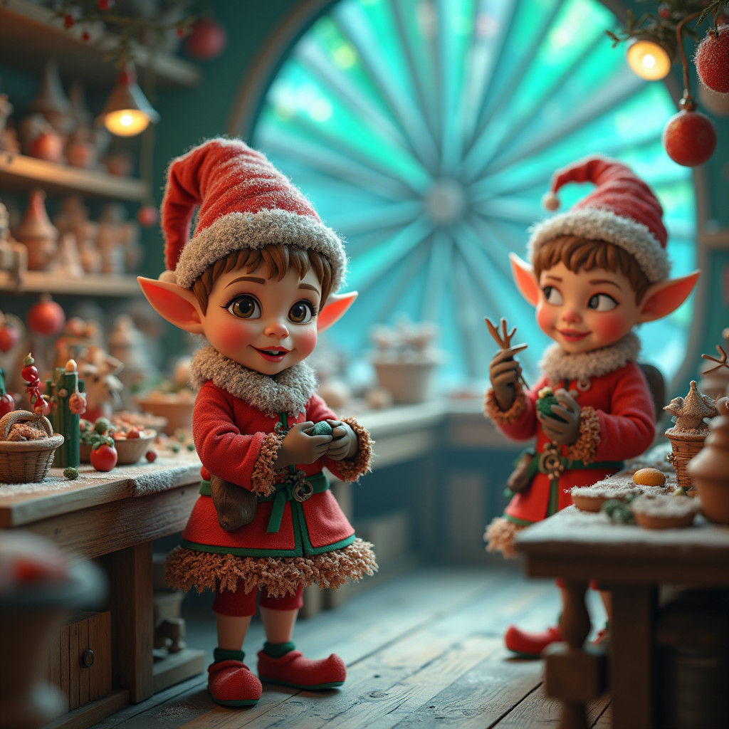 Christmas Elves Toy Workshop in Pixar Style