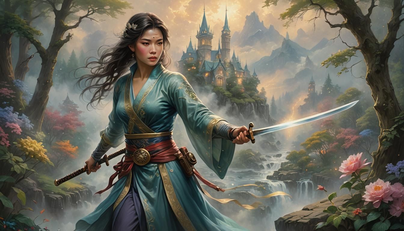 Katana Portrait in Magic Realism Style