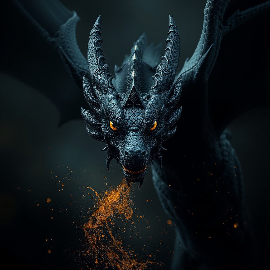 Majestic Black Dragon with Gold Eyes