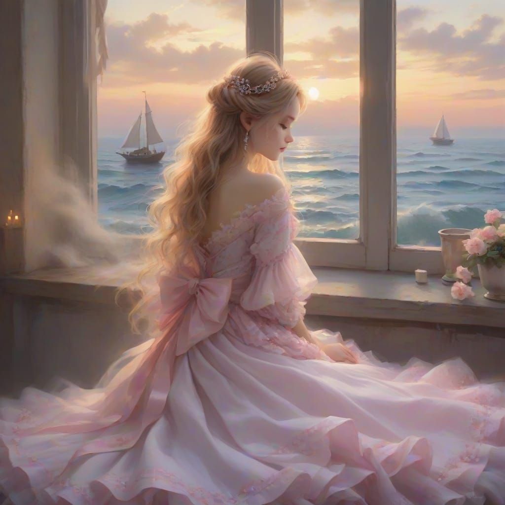 Anime Sunrise with Kitten in Dreamy Village