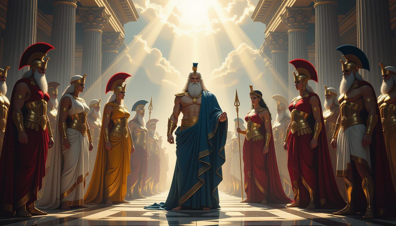 Mythic Gods in Epic Style Gazing Directly at Viewer
