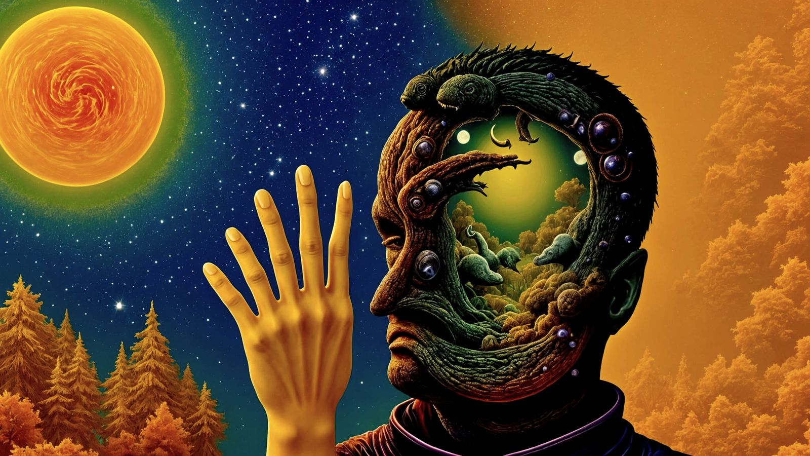 Eldritch Moonlit Creatures in Dreamlike Landscape