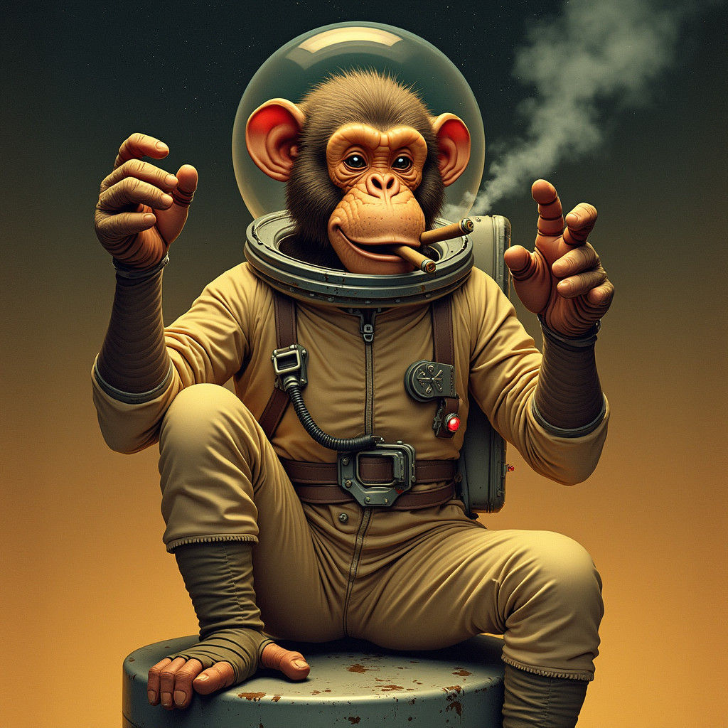 Rebellious Space Monkey Astronaut in Retro-Futuristic Style