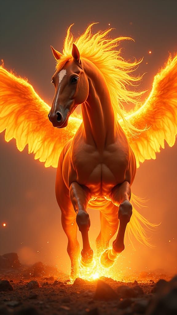 Majestic Fiery Equine-Phoenix Hybrid in Battle