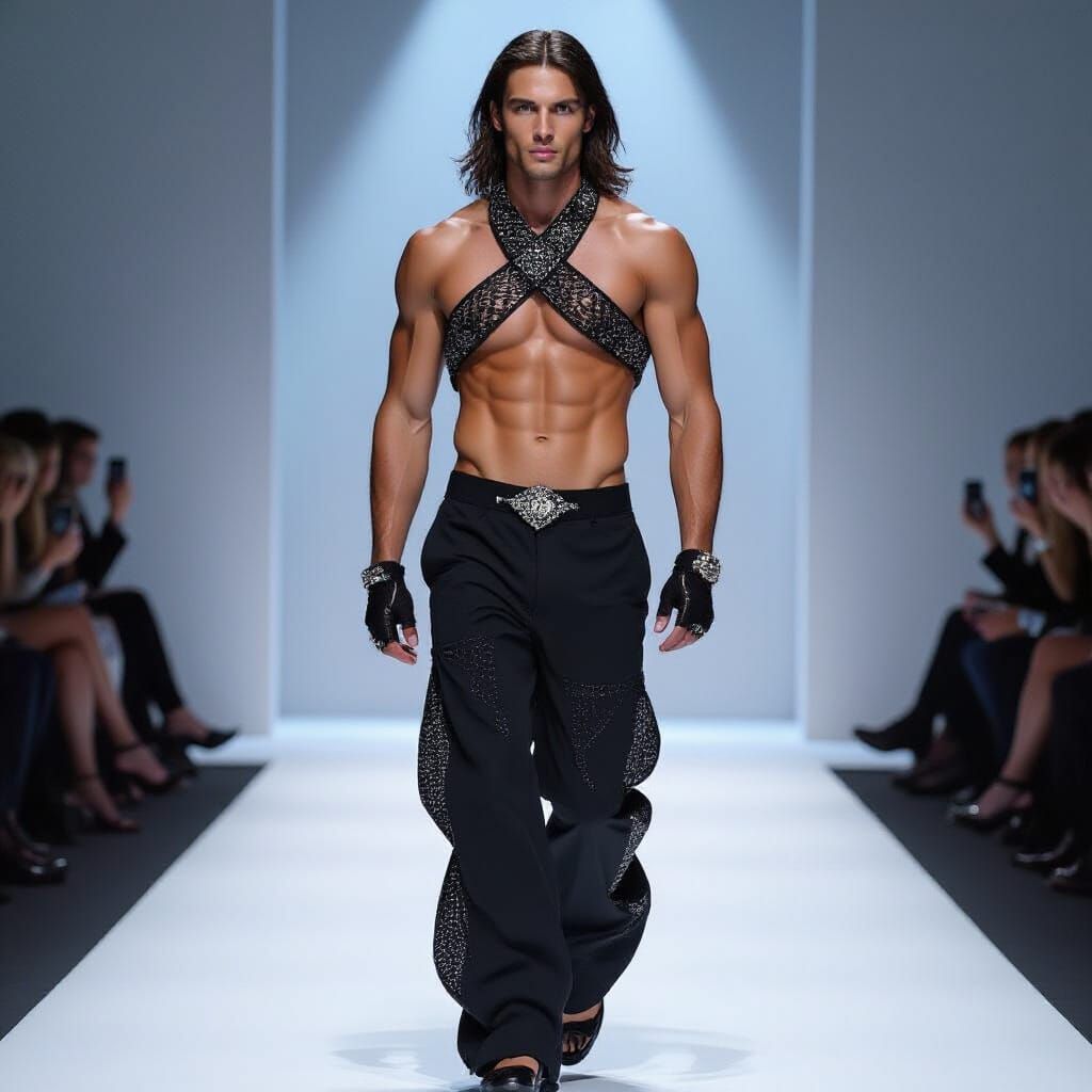 Man Struts Runway in Daring Diamond-Adorned Outfit