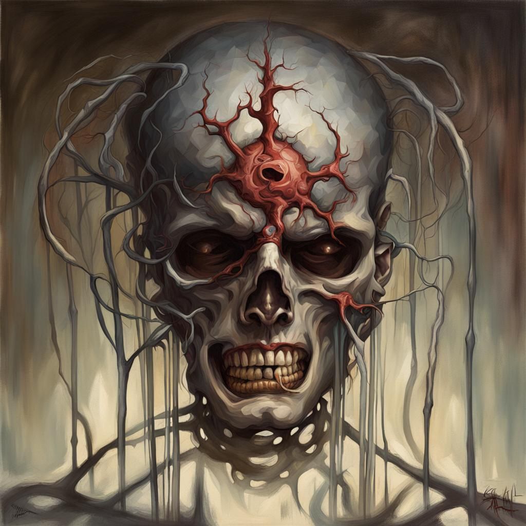 Sinister Artificial Brain Cancer in Digital Art Style