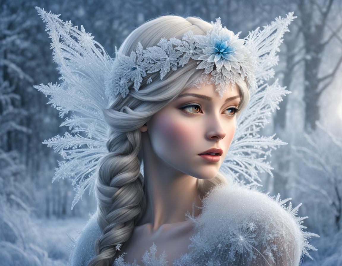Ice Crystal Fairy Breathes Frost onto Flowers