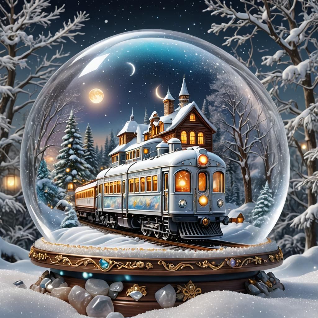 White Train in Snow Globe Astral Illustration