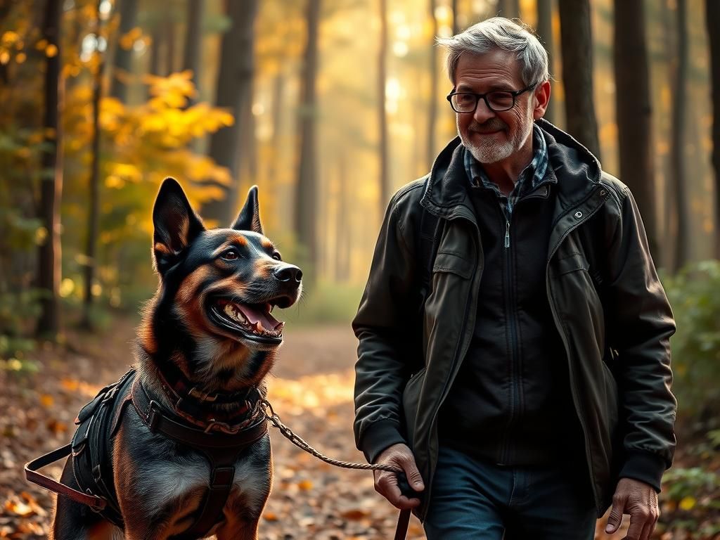 Blind Man and Service Dog in Fantasy Forest