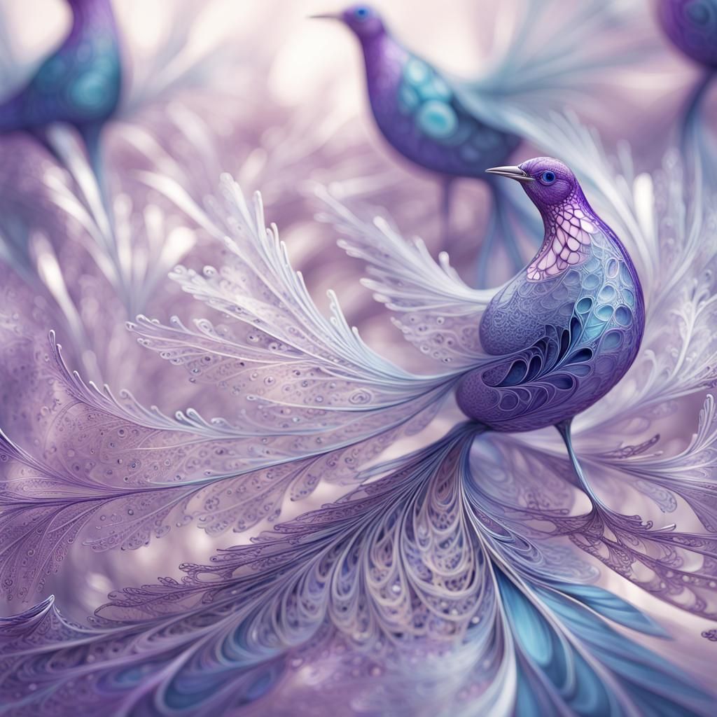 Glass and Water Lace Birds in Fractal Art