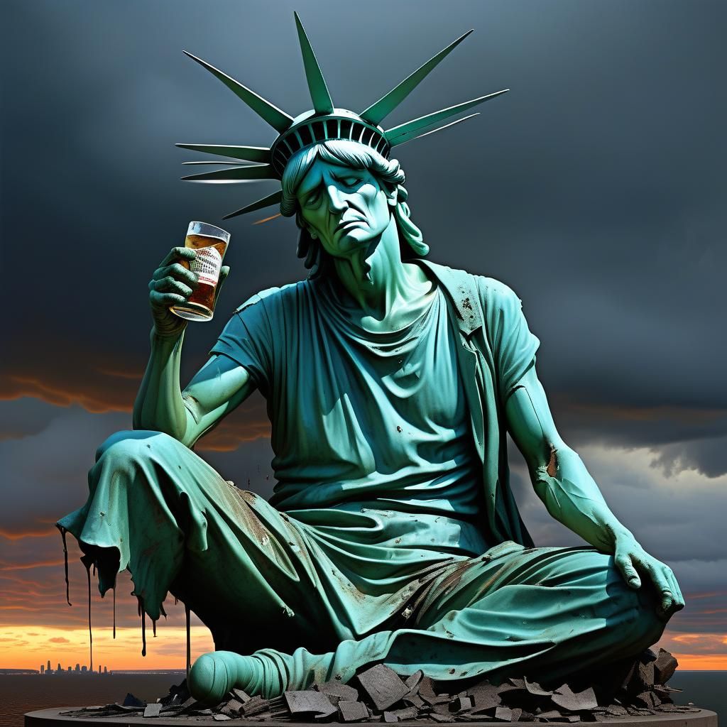 Drunk, Dishevelled Statue of Liberty: Grimdark Photorealism