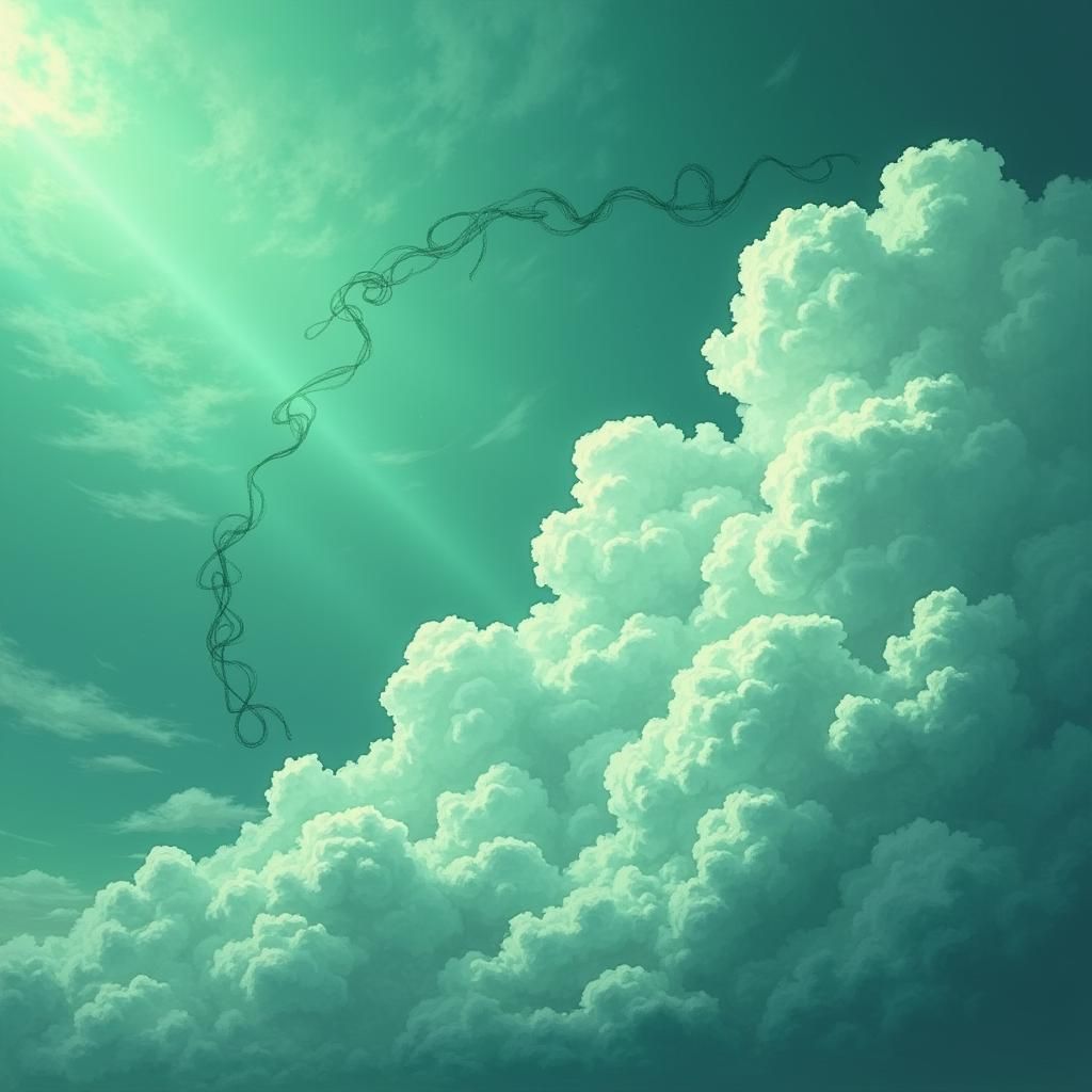 Ethereal Green Clouds in Anime Style Sky