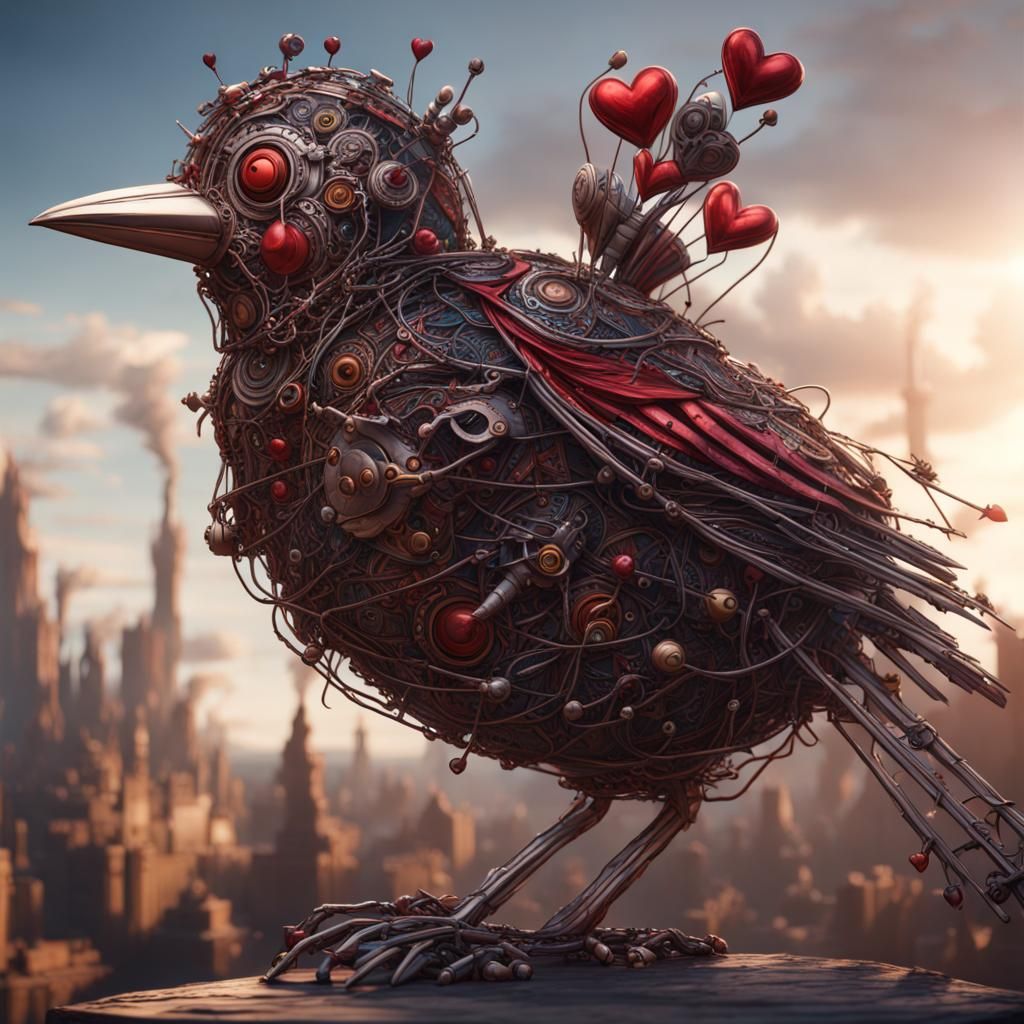 Wire Bird Queen of Hearts: Detailed Fantasy Art